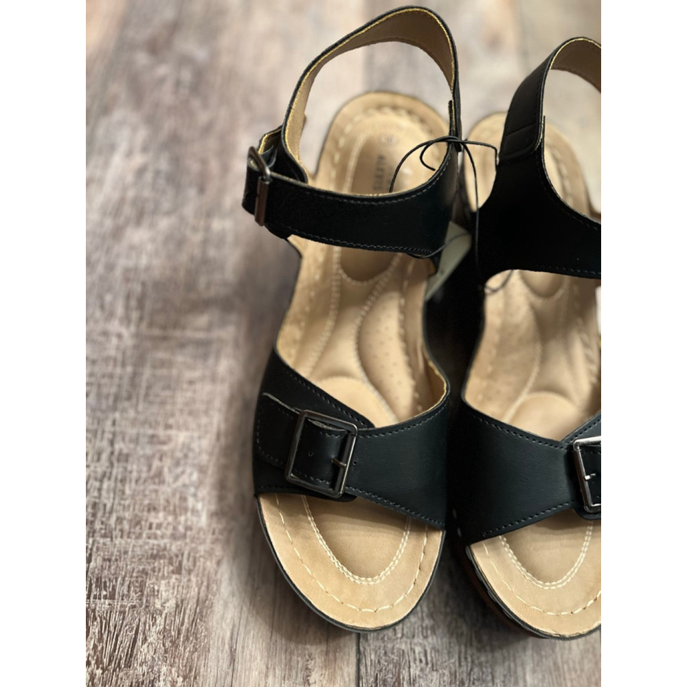 NEW Women's Alexis Bendel Black Wedge Sandals Size 10 - Picture 6 of 10